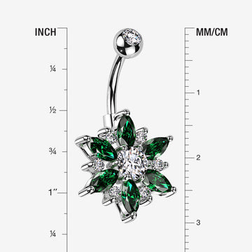 Detail View 1 of Brilliant Marquise Petal Flower Sparkle Belly Button Ring-Clear Gem/Emerald